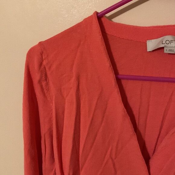 Loft light V-neck coral color cardigan button down sweater - Picture 2 of 5